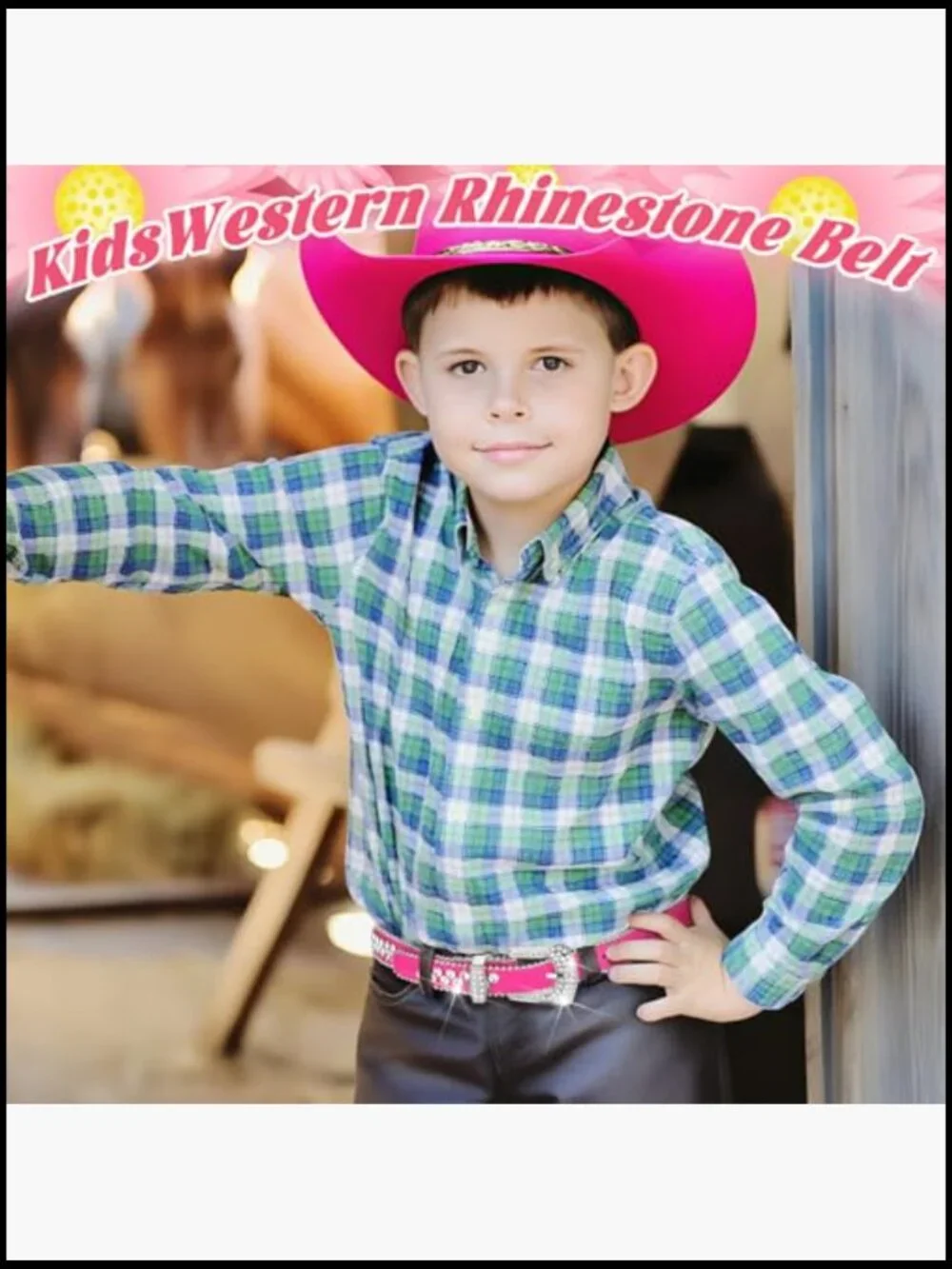 2 Pcs Kids Rhinestone Belt Western Cowboy Belt with Bling Diamond Studded